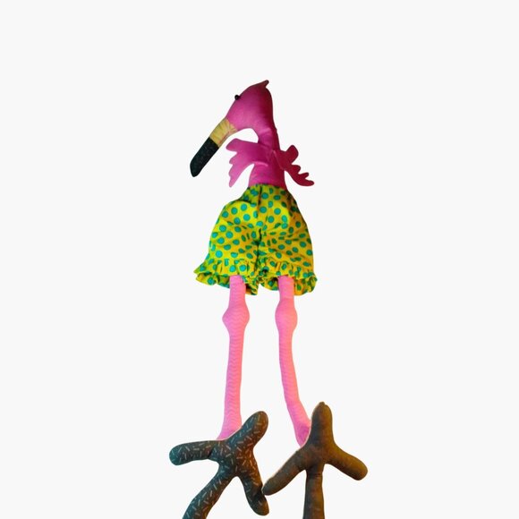 Pink Flamingo Plush Doll Green Blue Polka Dot Shorts Tall floppy Tropical 31 in - Picture 4 of 8